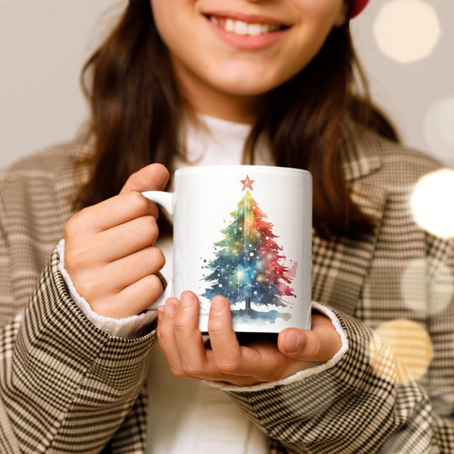 Colourful Christmas Tree Watercolor Painting Coffee Mug (Creator Uploaded)