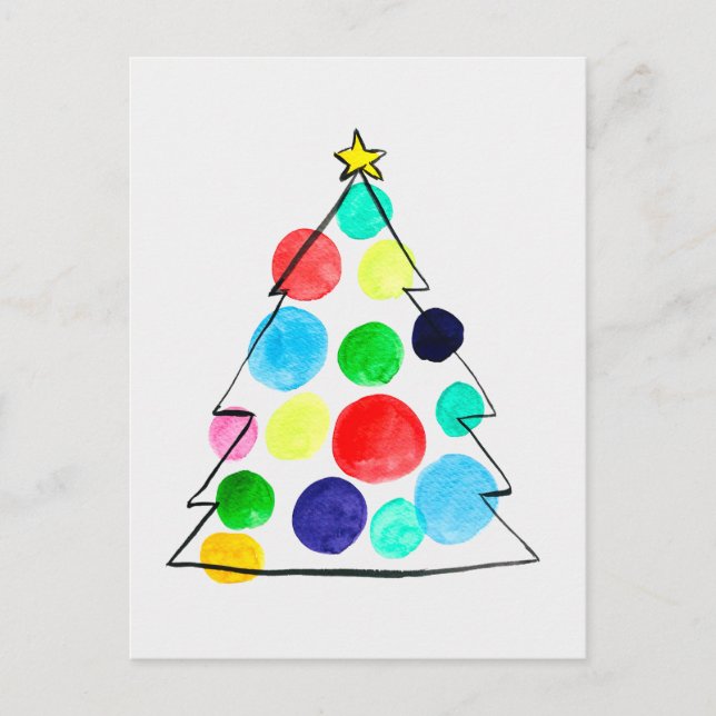 Colourful Christmas tree watercolor Postcard (Front)