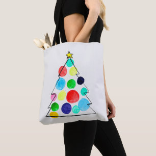 Colourful Christmas tree watercolor Tote Bag