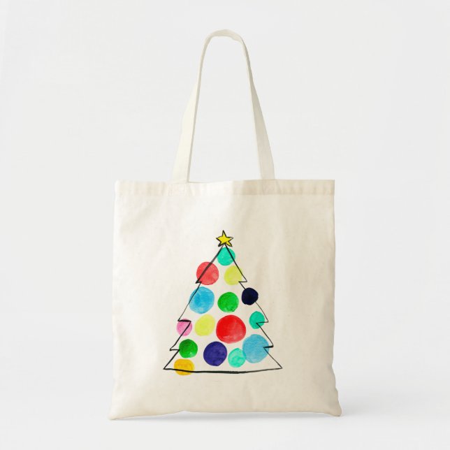 Colourful Christmas tree watercolor Tote Bag (Front)