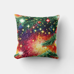 Colourful Christmas tree with ornamentsThrow Pillo Cushion