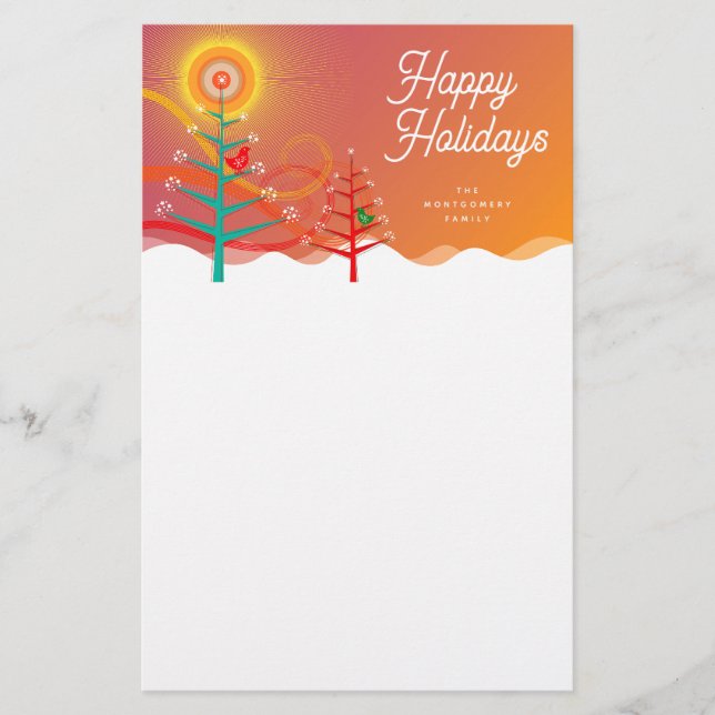 Colourful Christmas Trees Chicks Holiday Stationer Stationery (Front)