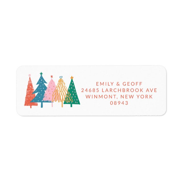 Colourful Christmas Trees Custom Return Address Label (Front)
