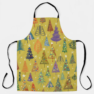 Colourful Christmas Trees: Festive Background. Apron