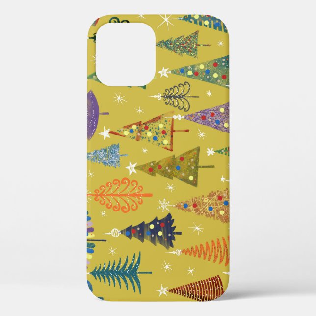 Colourful Christmas Trees: Festive Background. Case-Mate iPhone Case (Back)