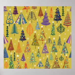 Colourful Christmas Trees: Festive Background. Poster