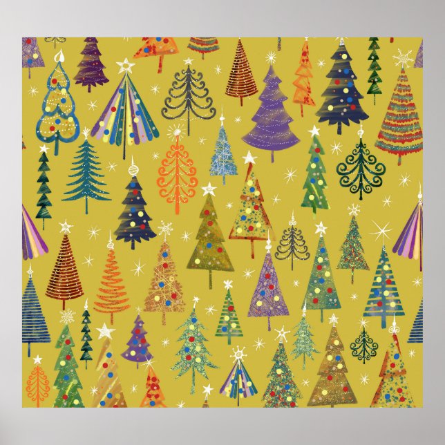 Colourful Christmas Trees: Festive Background. Poster (Front)