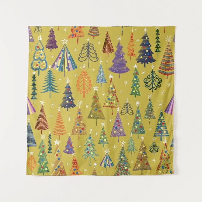 Colourful Christmas Trees: Festive Background. Tapestry (Front)