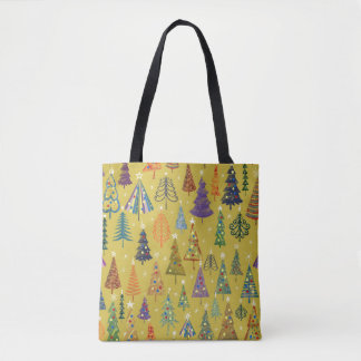 Colourful Christmas Trees: Festive Background. Tote Bag