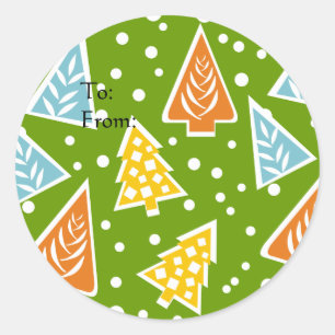 Colourful Christmas Trees Gift Tag Sticker