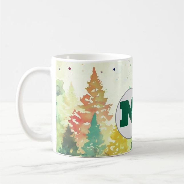 Colourful Christmas trees in  forest water colour  Coffee Mug (Left)