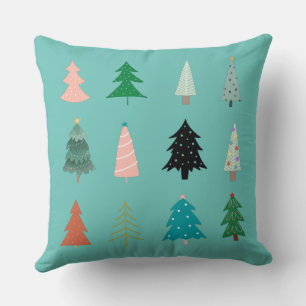 Colourful Christmas trees l Green on another side Cushion