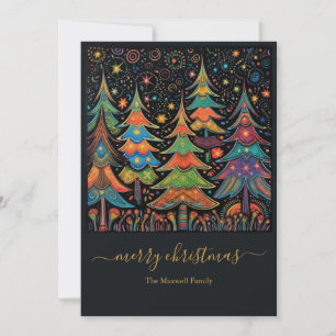 Colourful Christmas trees name Holiday Card