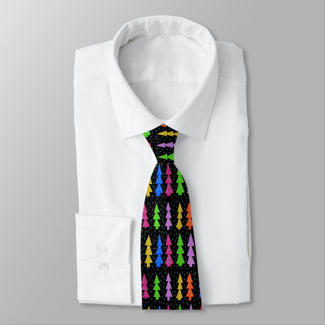 Colourful Christmas Trees on Black Tie (Tied)