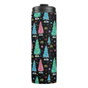 Colourful Christmas trees on Christmas night illus Thermal Tumbler