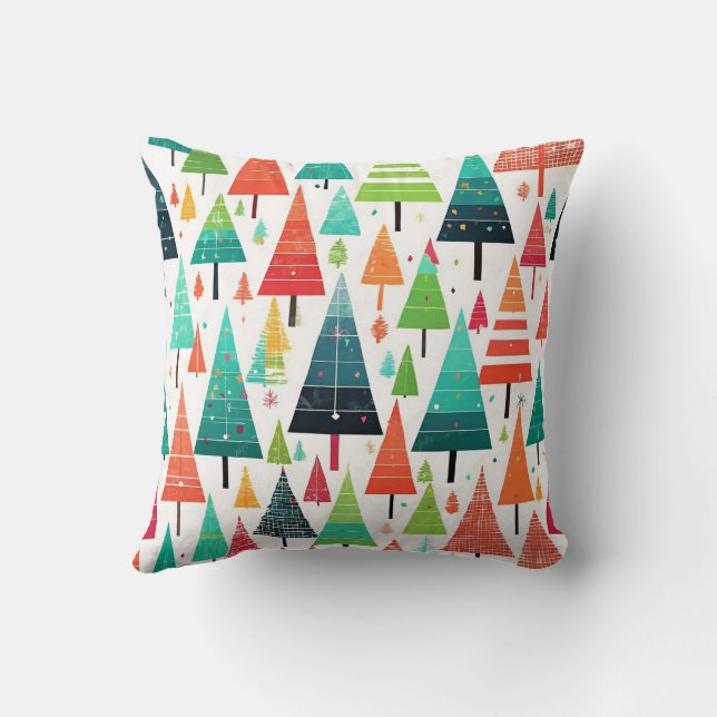 Colourful Christmas Trees Pattern Cushion (Back)