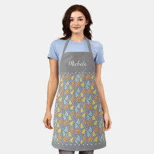 Colourful Christmas trees pattern grey borders Apron