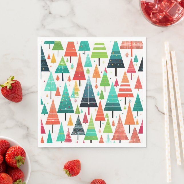 Colourful Christmas Trees Pattern Napkin (Insitu)