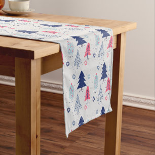 Colourful Christmas trees pattern Short Table Runner
