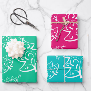 Colourful Christmas Trees Patterns Wrapping Paper Sheet