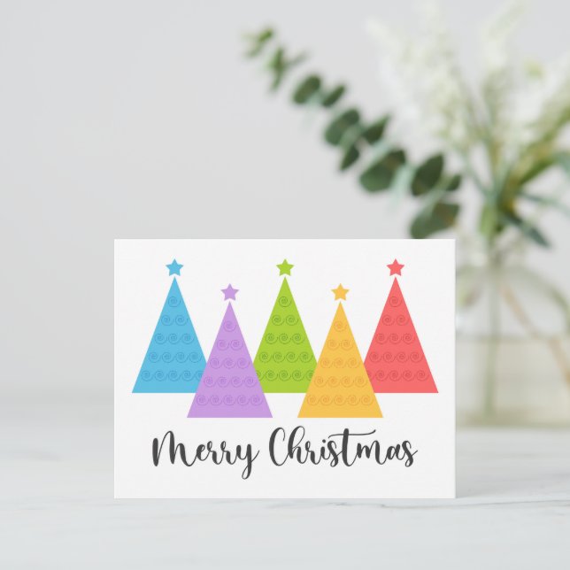 Colourful Christmas Trees Postcard (Standing Front)