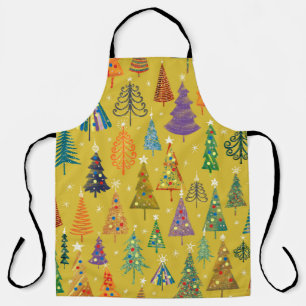Colourful christmas trees seamless pattern backgro apron
