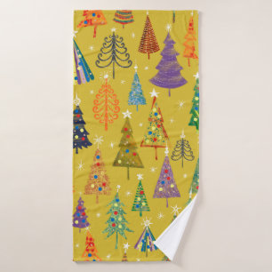 Colourful christmas trees seamless pattern backgro bath towel
