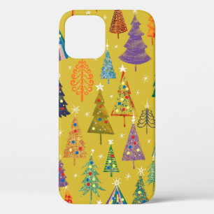 Colourful christmas trees seamless pattern backgro iPhone 12 case