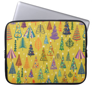 Colourful christmas trees seamless pattern backgro laptop sleeve