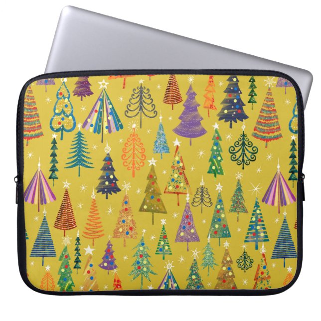 Colourful christmas trees seamless pattern backgro laptop sleeve (Front)