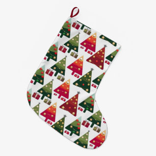 Colourful Christmas Trees Seamless Pattern Large Christmas Stocking