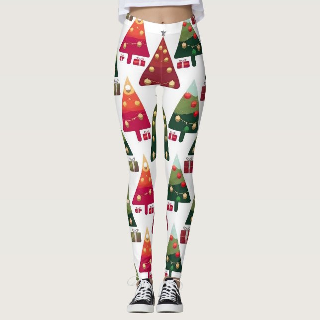  Colourful Christmas Trees Seamless Pattern Leggings (Front)