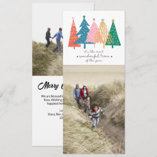 Colourful Christmas Trees Vertical 2 Photo Family Card