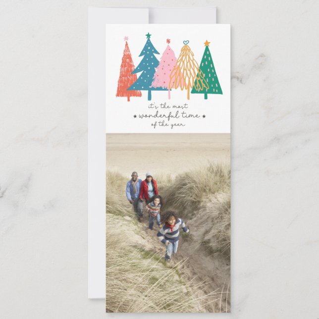 Colourful Christmas Trees Vertical 2 Photo Family Card (Front)