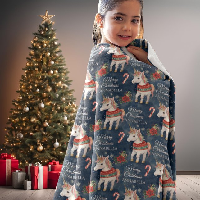 Colourful Christmas Unicorn Custom Fleece Blanket (Creator Uploaded)