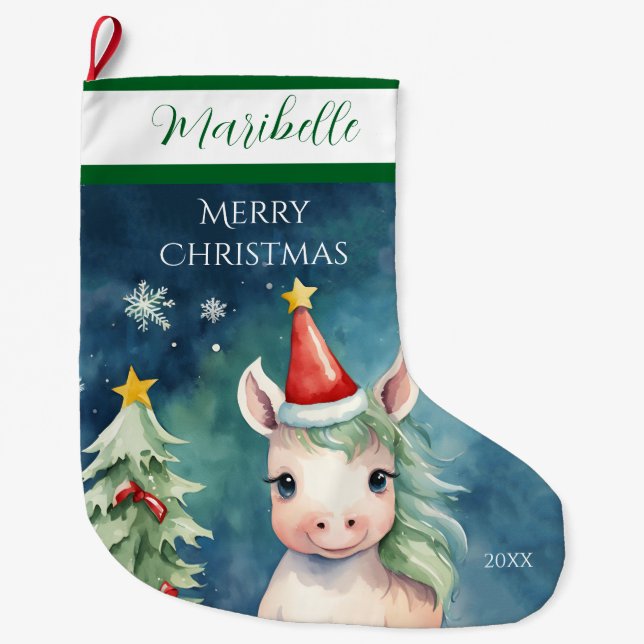 Colourful Christmas Unicorn Large Christmas Stocking (Front)