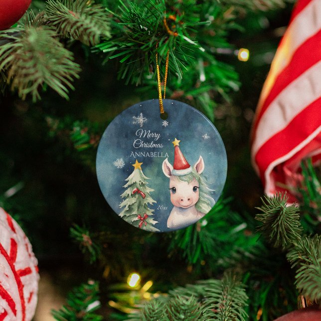 Colourful Christmas Unicorn Personalised Ceramic Ornament (Creator Uploaded)