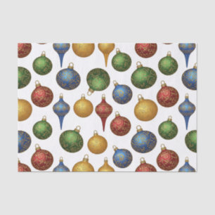 Colourful Christmas Vintage Ornaments on White  Tissue Paper