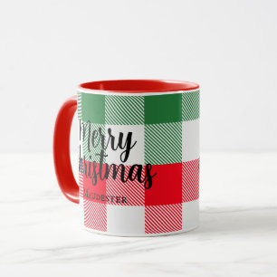 Colourful Christmas White Green Red Buffalo Plaid Mug