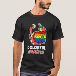 Colourful Christmas With Rainbow With A Cat T-Shirt