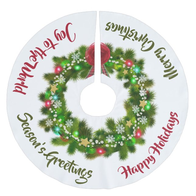 Colourful Christmas Wreath Lights Custom Message Brushed Polyester Tree Skirt (Front)