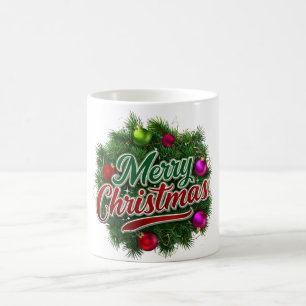 Colourful Christmas Wreath with Merry Greeting Coffee Mug