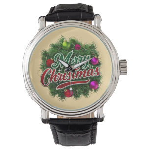 Colourful Christmas Wreath with Merry Greeting Watch
