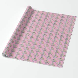 Colourful Christmas Wreaths, Pink Background Wrapping Paper