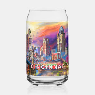Colourful Cincinnati Skyline Can Glass