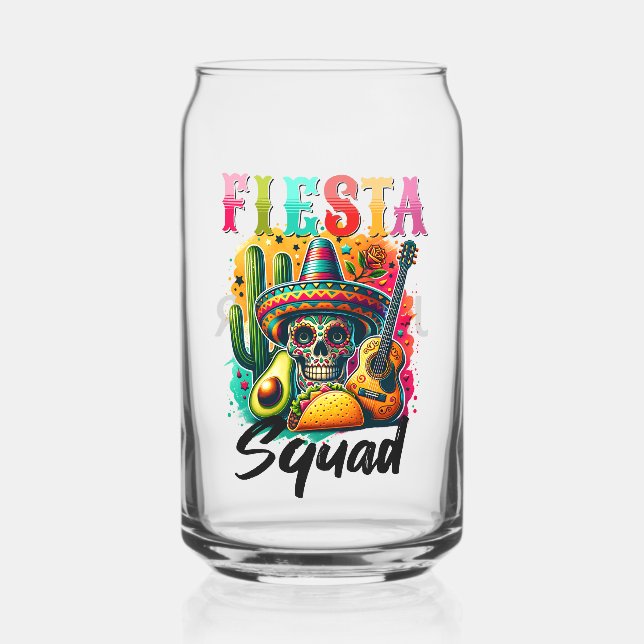 Colourful Cinco de Mayo Fiesta Squad design Can Glass (Front)
