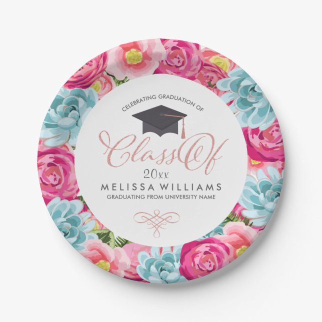 Colourful Circle Flowers Frame Class Of 2017 Paper Plate (Front)