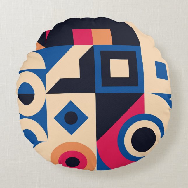 colourful circle geometric pattern round cushion (Front)