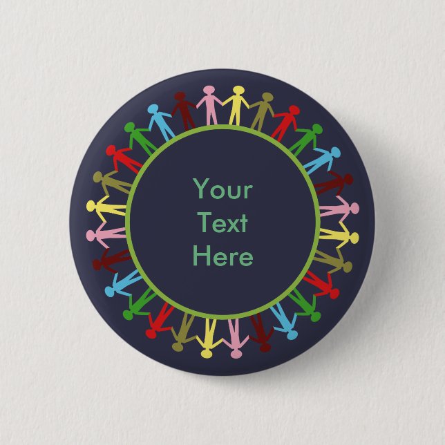 Colourful Circle of People Custom Text 6 Cm Round Badge (Front)