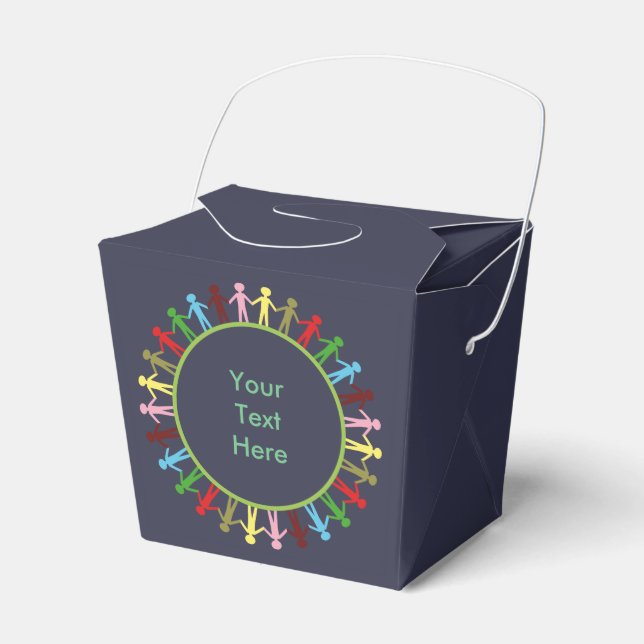 Colourful Circle of People Custom Text Favour Box (Front Side)